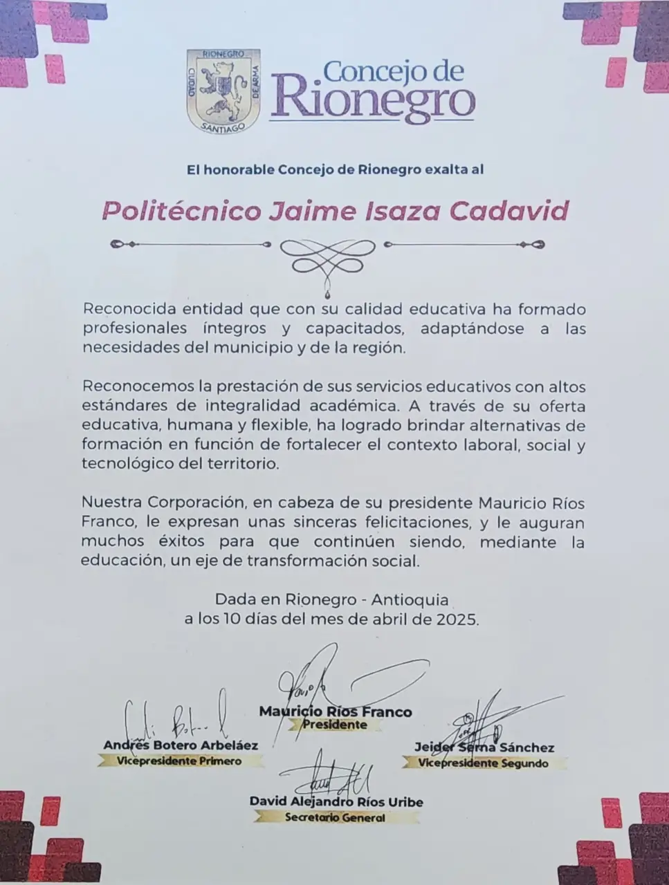 Documento de la exaltación